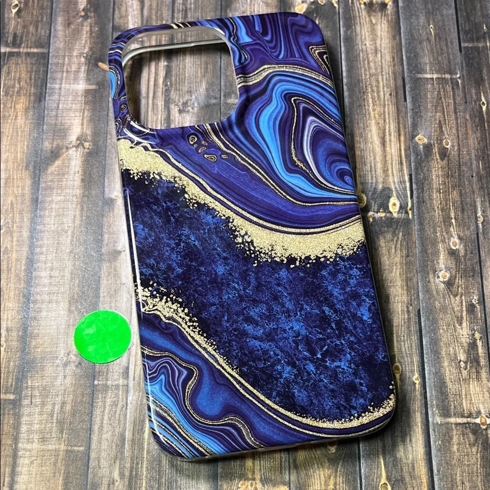5for$10 Blue And Gold Sparkling Watercolor Marble iPhone 13 Pro Phone Case NWT